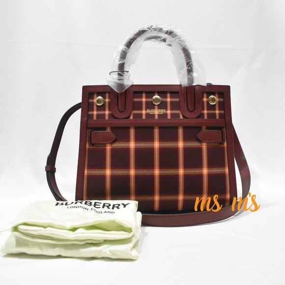 NWT Burberry Burgundy Check Cotton Tote Crossbody - Picture 1 of 9